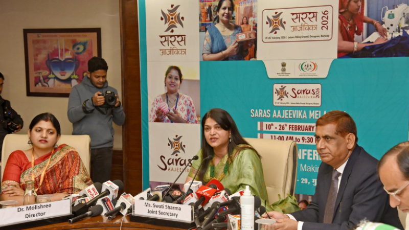 saras-aajeevika-mela-2026-begins-in-gurugram-showcasing-rural-crafts-and-women-entrepreneurship-with-900-lakhpati-didis-from-across-india