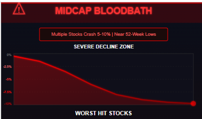 Midcap Bloodbath: Multiple Stocks Crash 5-10%, Hover Perilously Close to 52-Week Lows decoding=