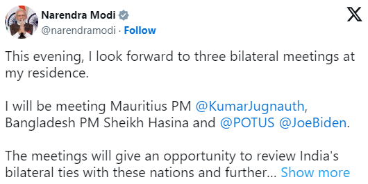 pm-to-hold-three-bilateral-meetings-with-mauritius-pm-bangladesh-pm-sheikh-hasina-and-us-president-at-his-residence-in-new-delhi