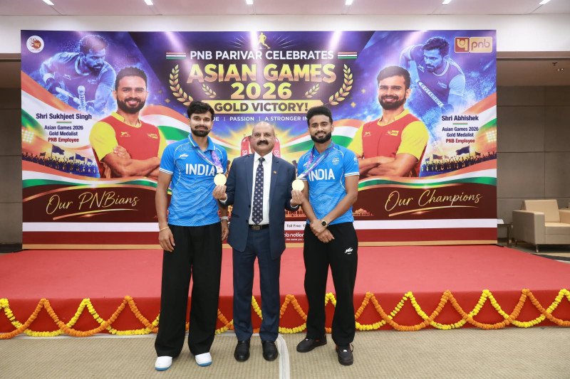 pnb-felicitates-hockey-olympians-arjuna-awardees-abhishek-and-sukhjeet-singh-for-asian-games-2026-heroics