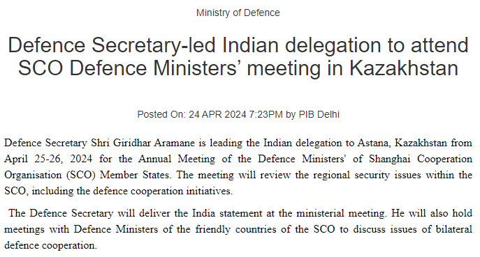 indian-delegation-led-by-defence-secretary-to-participate-in-sco-defence-ministers-meeting-in-kazakhstan
