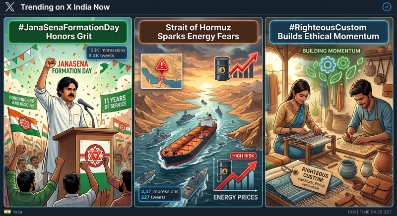 whats-hot-on-x-india-now-janasenaformationday-honors-grit-strait-of-hormuz-sparks-energy-fears-righteouscustom-builds-ethical-momentum