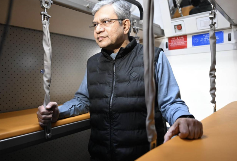 Ashwini Vaishnaw Inspects India’s First Vande Bharat Sleeper Train at New Delhi Station decoding=