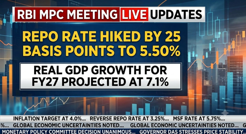 RBI MPC Meeting: Repo Rate Hiked by 25 Basis Points to 5.50%; FY27 Growth Forecast Raised to 7.1% decoding=