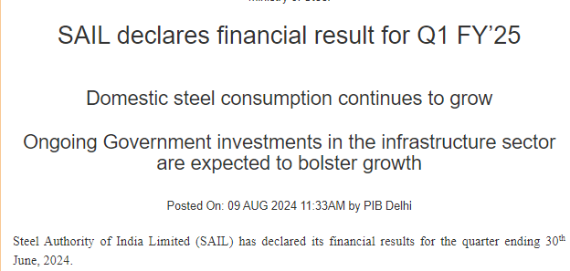 sail-declares-financial-result-for-q1-fy25