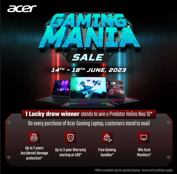 Acer's Gaming Mania Sale - Unmissable Deals and Incredible Giveaways only at Acer Exclusive Stores decoding=