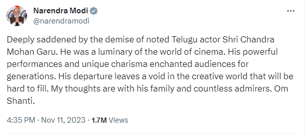 pm-expresses-deep-grief-on-passing-away-of-noted-telugu-actor-shri-chandra-mohan-garu