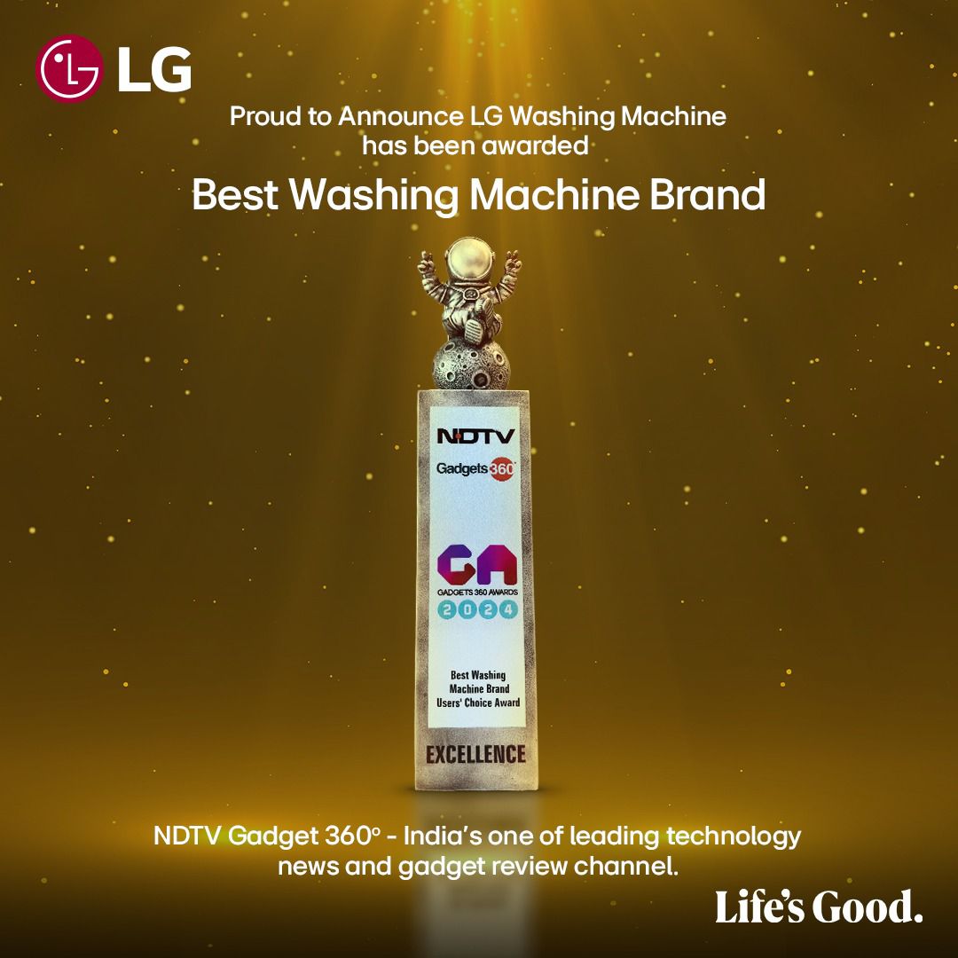 LG Electronics felicitated as the 'Best Washing Machine Brand' at NDTV Gadgets 360 Awards decoding=