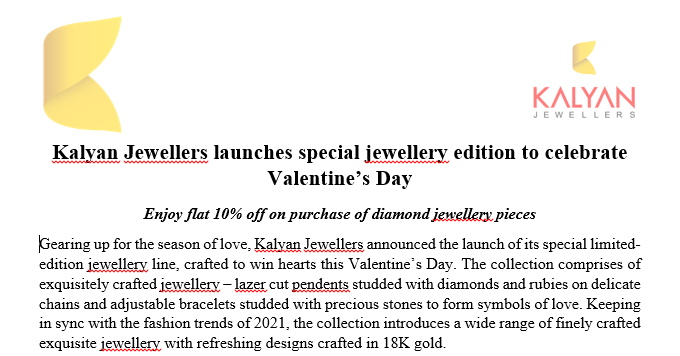 Kalyan Jewellers launches special jewellery edition to celebrate Valentine’s Day decoding=