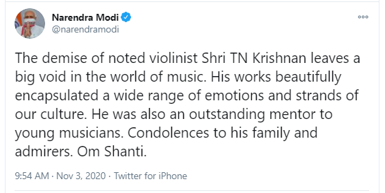 pm-condoles-the-passing-away-of-noted-violinist-shri-tn-krishnan