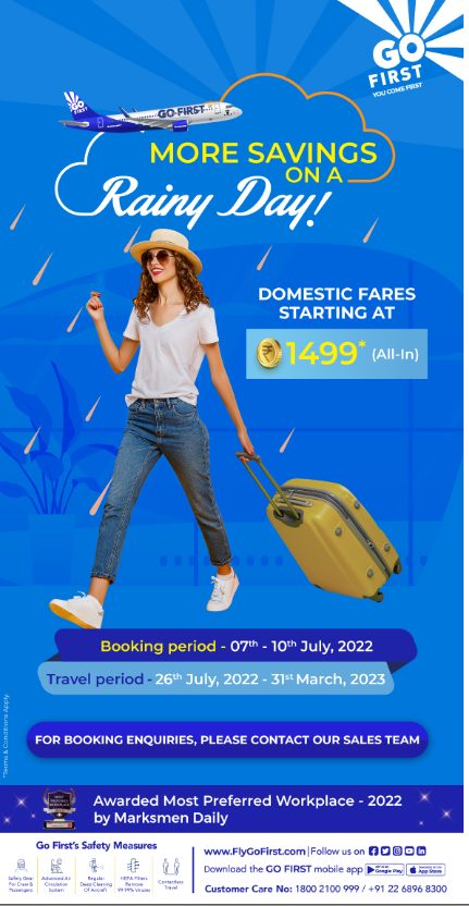 Go fly today: GO FIRST’s Monsoon Sale, fares starting at Rs 1,499 decoding=