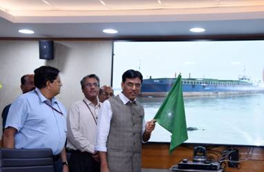 shri-mansukh-mandaviya-digitally-flagged-off-iwai-ship-carrying-cargo-from-bhutan-to-bangladesh