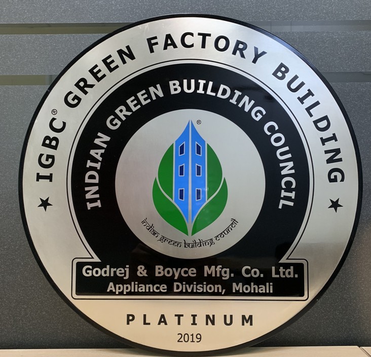 Godrej Appliances’ Mohali manufacturing unit awarded the “Green Factory Platinum” certification by IGBC decoding=
