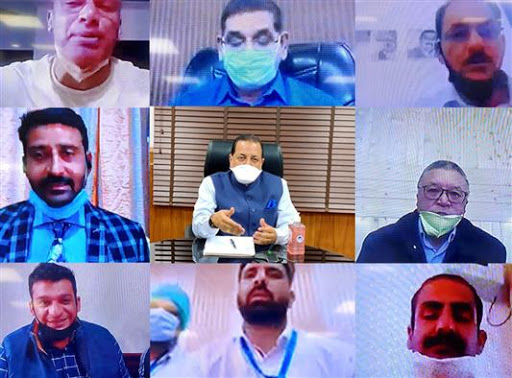 MoS(PP) Dr. Jitendra Singh reviews reparedness of J & K in combating COVID-19 through Video Conferencing decoding=